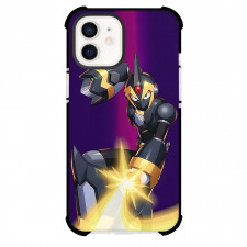 Mega Man Phone Case For iPhone And Samsung Galaxy Devices - Mega Man Shadow Armor Firing Weapon Violet Background