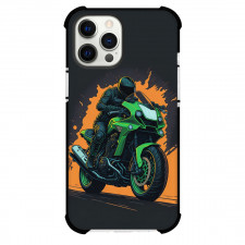 Motorbike Phone Case For iPhone Samsung Galaxy Pixel OnePlus Vivo Xiaomi Asus Sony Motorola Nokia - Motorbike Racing Cartoon Art On Black Orange Background