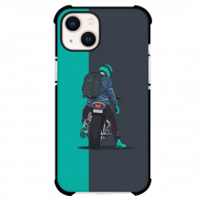 Motorbike Phone Case For iPhone Samsung Galaxy Pixel OnePlus Vivo Xiaomi Asus Sony Motorola Nokia - Motorbike Rider Rear View Illustration Art On Green Black Background