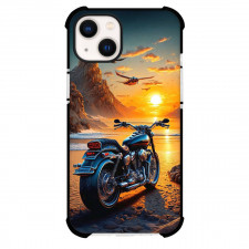 Motorbike Phone Case For iPhone Samsung Galaxy Pixel OnePlus Vivo Xiaomi Asus Sony Motorola Nokia - Motorbike Standing On Sunset Beach Digital Art