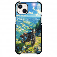 Motorbike Phone Case For iPhone Samsung Galaxy Pixel OnePlus Vivo Xiaomi Asus Sony Motorola Nokia - Motorbike And Tent On Top of The Moutain Painting Poster