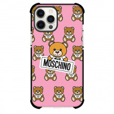 Moschino Phone Case For iPhone Samsung Galaxy Pixel OnePlus Vivo Xiaomi Asus Sony Motorola Nokia - Moschino Bear Pattern Art On Pink Background