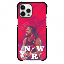 NBA Jalen Brunson Phone Case For iPhone Samsung Galaxy Pixel OnePlus Vivo Xiaomi Asus Sony Motorola Nokia - Jalen Brunson 11 New York Knicks Candid Photo On Red Graphic Background