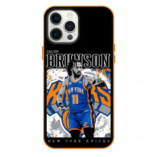 NBA Jalen Brunson Phone Case For iPhone Samsung Galaxy Pixel OnePlus Vivo Xiaomi Asus Sony Motorola Nokia - Jalen Brunson New York Knicks Grayscale Illustration On Black Background