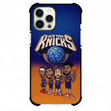 NBA New York Knicks Phone Case For iPhone Samsung Galaxy Pixel OnePlus Vivo Xiaomi Asus Sony Motorola Nokia - New York Knicks All 5 Knicks Starters Chibi Art On Orange Blue Background