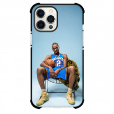 NBA Shai Gilgeous-Alexander Phone Case For iPhone Samsung Galaxy Pixel OnePlus Vivo Xiaomi Asus Sony Motorola Nokia - Oklahoma City Thunder Shai Gilgeous Alexander Sits Holding Ball with Blue Background