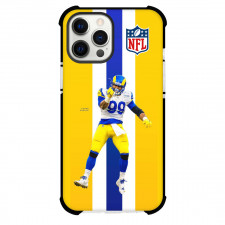 NFL Aaron Donald Phone Case For iPhone Samsung Galaxy Pixel OnePlus Vivo Xiaomi Asus Sony Motorola Nokia - Aaron Donald 99 LA Rams Celebration On Blue White Stripe Yellow Background