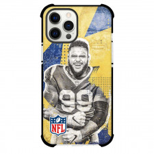 NFL Aaron Donald Phone Case For iPhone Samsung Galaxy Pixel OnePlus Vivo Xiaomi Asus Sony Motorola Nokia - Aaron Donald 99 LA Rams Smiling On Yellow Blue Graphic Art
