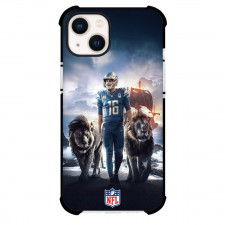 NFL Jared Goff Phone Case For iPhone Samsung Galaxy Pixel OnePlus Vivo Xiaomi Asus Sony Motorola Nokia - Jared Goff Detroit Lions Standing With 2 Lions On Sea Background