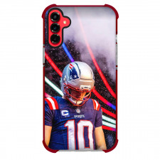 NFL New England Patriots Phone Case For iPhone Samsung Galaxy Pixel OnePlus Vivo Xiaomi Asus Sony Motorola Nokia - New England Patriots Drake Maye Looking Down with Stars and Light Beams Background