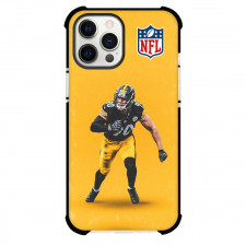NFL T.J. Watt Phone Case For iPhone Samsung Galaxy Pixel OnePlus Vivo Xiaomi Asus Sony Motorola Nokia - T.J. Watt 90 Pittsburgh Steelers Running On Yellow Background