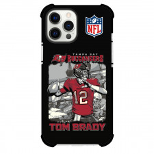 NFL Tom Brady Phone Case For iPhone Samsung Galaxy Pixel OnePlus Vivo Xiaomi Asus Sony Motorola Nokia - Tom Brady 12 Tampa Bay Buccaneers Forward Pass Illustration Art On Black Background