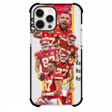 NFL Travis Kelce Phone Case For iPhone Samsung Galaxy Pixel OnePlus Vivo Xiaomi Asus Sony Motorola Nokia - Travis Kelce 87 Kansas City Chiefs Portrait On Red Stripe Background