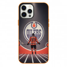 NHL Connor McDavid Phone Case For iPhone Samsung Galaxy Pixel OnePlus Vivo Xiaomi Asus Sony Motorola Nokia - Connor McDavid 97 Edmonton Oilers Standing Back On Team Logo Background