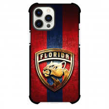 NHL Florida Panthers Phone Case For iPhone Samsung Galaxy Pixel OnePlus Vivo Xiaomi Asus Sony Motorola Nokia - Florida Panthers Metalic Logo with Red and Blue Stipes Background
