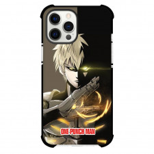 One Punch Man Genos Phone Case For iPhone and Samsung Galaxy Devices - Genos Portrait On Gold Black Background