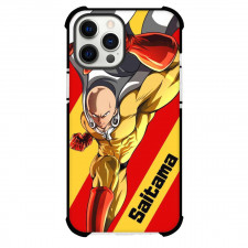 One Punch Man Saitama Phone Case For iPhone and Samsung Galaxy Devices - Saitama Attack Mode On Red Yellow Background