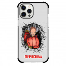 One Punch Man Saitama Phone Case For iPhone and Samsung Galaxy Devices - Saitama Punch The Wall On Gray Background