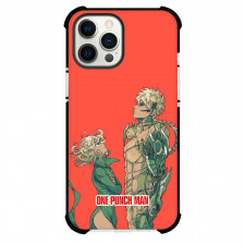 One Punch Man Tatsumaki Genos Phone Case For iPhone and Samsung Galaxy Devices - Tatsumaki Genos Faceoffs On Red Background