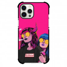 Pop Art Pattern Case For iPhone Samsung Galaxy Pixel OnePlus Vivo Xiaomi Asus Sony Motorola Nokia - Pointing Gun to Another Girl Pink Background