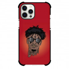 21 Savage Phone Case For iPhone And Samsung Galaxy - 21 Savage Head Illustration Art On Red Background