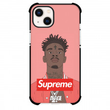 21 Savage Phone Case For iPhone Samsung Galaxy Pixel OnePlus Vivo Xiaomi Asus Sony Motorola Nokia - 21 Savage Supreme Portrait Illustration Art On Pink Background