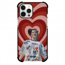 Billie Eilish Phone Case For iPhone Samsung Galaxy Pixel OnePlus Vivo Xiaomi Asus Sony Motorola Nokia - Billie Eilish Wear Freak City T-Shirt And Standing Infront of Love Shape Background