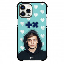 Martin Garrix Phone Case For iPhone And Samsung Galaxy - Martin Garrix Portrait On Heart Pattern Art Cyan Background