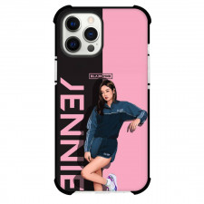 Jennie Kim Phone Case For iPhone And Samsung Galaxy - Jennie Kim BlackPink Cartoon Standing On Pink Black Background