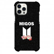 Migos Phone Case For iPhone And Samsung Galaxy - Migos Logo With Flower On Black Background