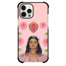Selena Gomez Phone Case For iPhone And Samsung Galaxy - Selena Gomez Portrait On Pink Floral Background