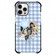 Gracie Abrams Phone Case For iPhone Samsung Galaxy Pixel OnePlus Vivo Xiaomi Asus Sony Motorola Nokia - Gracie Abrams Collage Sticker On Blue White Check Fabric Background