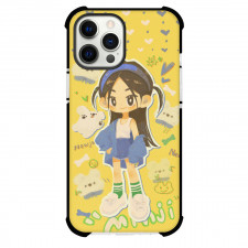 New Jeans Minji Phone Case For iPhone and Samsung Galaxy Devices - Minji Standing Cartoon Sticker On Yellow Background