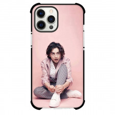 Pop Star Timothee Chalamet Phone Case For iPhone Samsung Galaxy Pixel OnePlus Vivo Xiaomi Asus Sony Motorola Nokia - Timothee Chalamet Sitting Pink Background