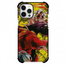 Rurouni Kenshin Phone Case For iPhone Samsung Galaxy Pixel OnePlus Vivo Xiaomi Asus Sony Motorola Nokia - Kenshin Himura Vs Makoto Shishio Comic Art Yellow Background