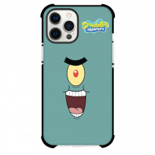 SpongeBob Plankton Phone Case For iPhone Samsung Galaxy Pixel OnePlus Vivo Xiaomi Asus Sony Motorola Nokia - Plankton Smiling On Cyan Background