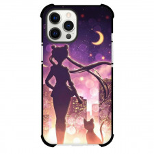 Sailor Moon & Luna Phone Case For iPhone Samsung Galaxy Pixel OnePlus Vivo Xiaomi Asus Sony Motorola Nokia - Sailor Moon & Luna Silhouette Art with Moon and Stars Background