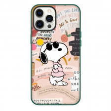 Snoopy Phone Case For iPhone and Samsung Galaxy Devices - Black Glasses In Collage Pink Background