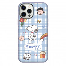 Snoopy Phone Case For iPhone and Samsung Galaxy Devices - Characters In Light Blue Check Pattern