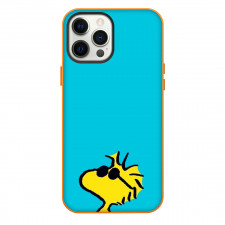 Snoopy Woodstock Phone Case For iPhone and Samsung Galaxy Devices - Woodstock Glasses Portrait In Sky Blue Background