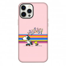 Snoopy Phone Case For iPhone and Samsung Galaxy Devices - Woodstock And Snoopy Skating in Rainbow Background
