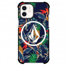 Surfing Volcom Phone Case For iPhone Samsung Galaxy Pixel OnePlus Vivo Xiaomi Asus Sony Motorola Nokia - Surfing Volcom Logo Icon On Pattern With Tropical Fruits And Plam Leaves Background