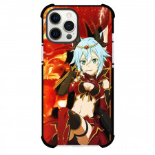 Sword Art Online Sinon Phone Case For iPhone Samsung Galaxy Pixel OnePlus Vivo Xiaomi Asus Sony Motorola Nokia - Sinon Smiling Sitting Red Flare Background