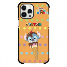 Disney Tsum Tsum Stitch Phone Case For iPhone And Samsung Galaxy - Stitch Ice Cream On Polka Dot Orange Background