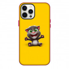 Talking Tom Phone Case For iPhone Samsung Galaxy Pixel OnePlus Vivo Xiaomi Asus Sony Motorola Nokia - Talking Tom Laughting And Sitting On Yellow Background
