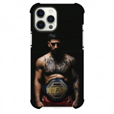 UFC Ilia Topuria Phone Case For iPhone and Samsung Galaxy Devices - Ilia Topuria Portrait With World Featherweight Championship Belt On Black Background