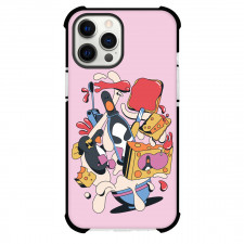 Wallace and Gromit Phone Case For iPhone Samsung Galaxy Pixel OnePlus Vivo Xiaomi Asus Sony Motorola Nokia - Penguin with Food Items Art with Pink Background