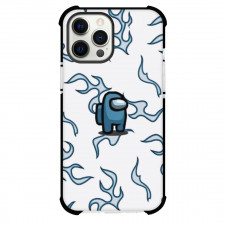 Among Us Blue Phone Case For iPhone Samsung Galaxy Pixel OnePlus Vivo Xiaomi Asus Sony Motorola Nokia - Blue On Teal Flame Background