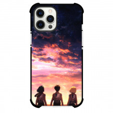 Attack On Titan Phone Case For iPhone Samsung Galaxy Pixel OnePlus Vivo Xiaomi Asus Sony Motorola Nokia - Eren Mikasa Armin Back Portrait On Sunset Background