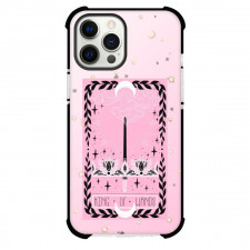 The Lovely Omens Tarot King Of Wands Phone Case For iPhone Samsung Galaxy Pixel OnePlus Vivo Xiaomi Asus Sony Motorola Nokia - King Of Wands Tarot On Starry Pink Background